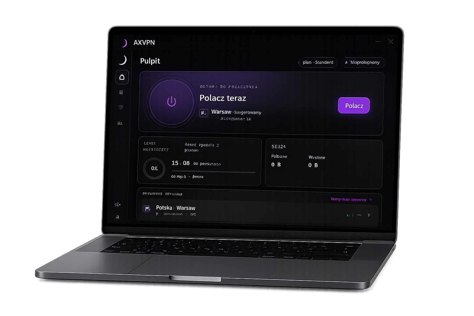 Klient AXVPN na laptopie z Windows